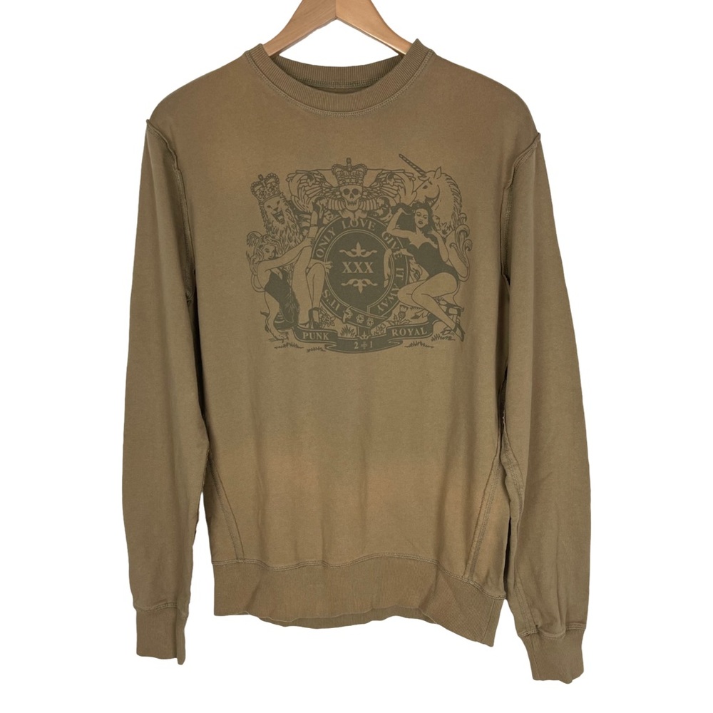 Punk Royal Graffiti Motif Men's Fleece Tie Dye Sweatshirt Collectable Grunge